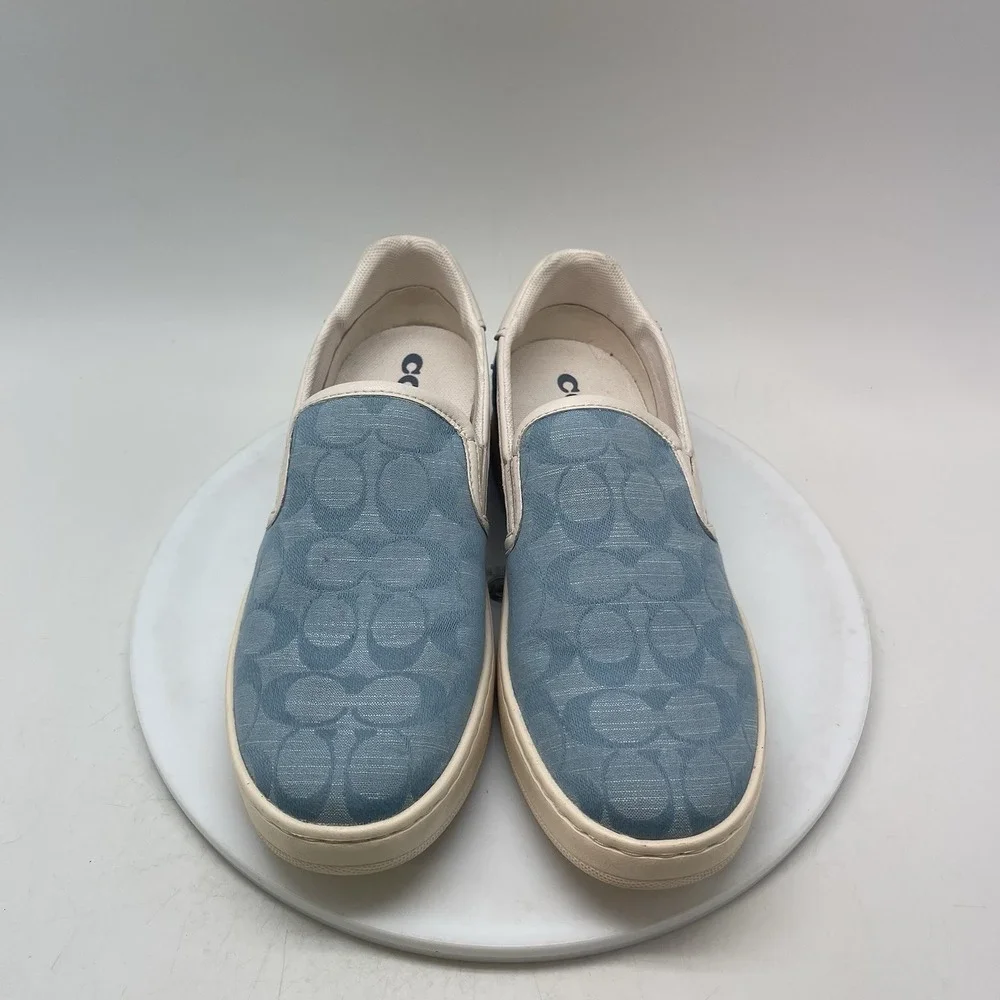 Coach Sneakers Womens 7.5 B CA448 Signature Canvas Slip-On Blue White Shoes
